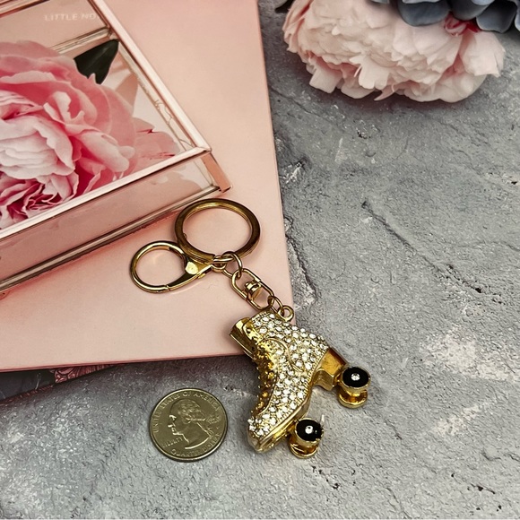 Golden Roller Skate with Silver Crystals Keychain Charm - Picture 14 of 16